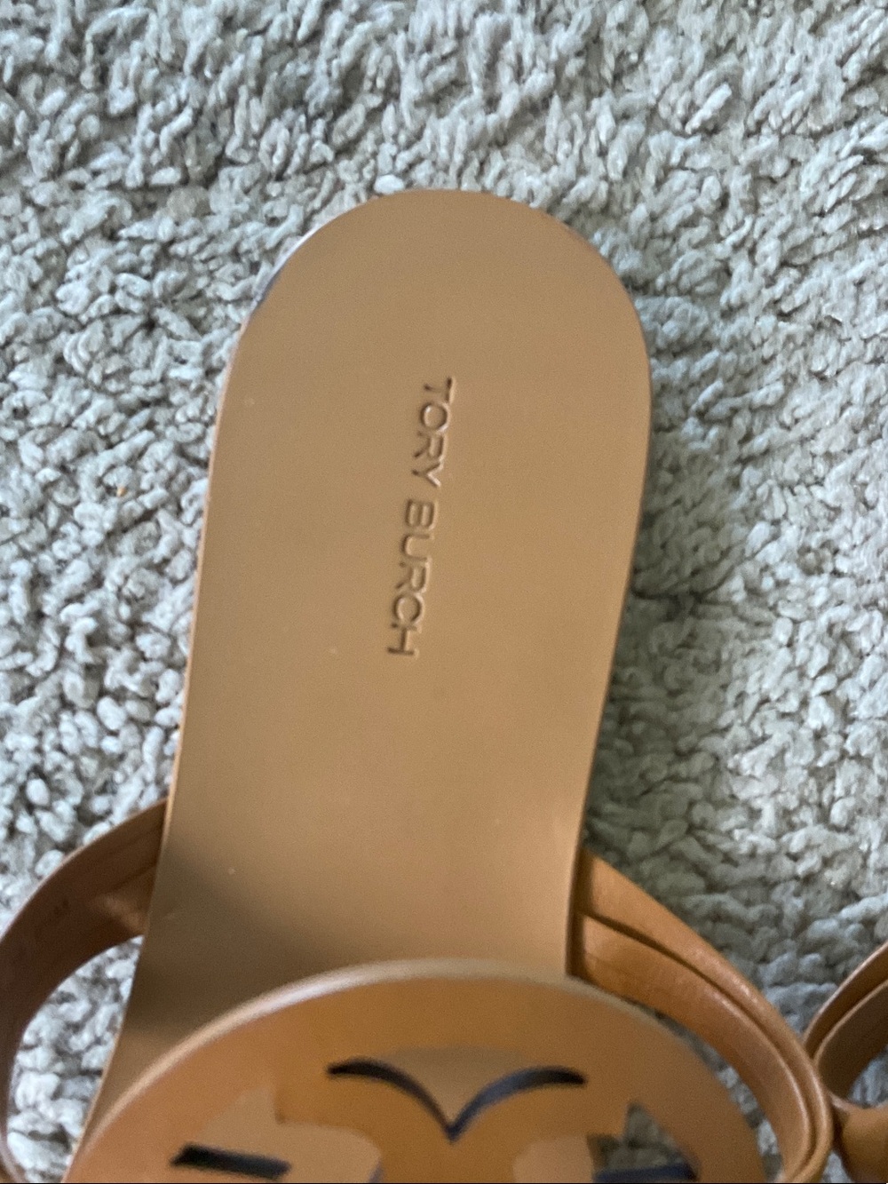 Tory Burch Cognac Leather Logo Thong Sandals - Picture 3 of 4